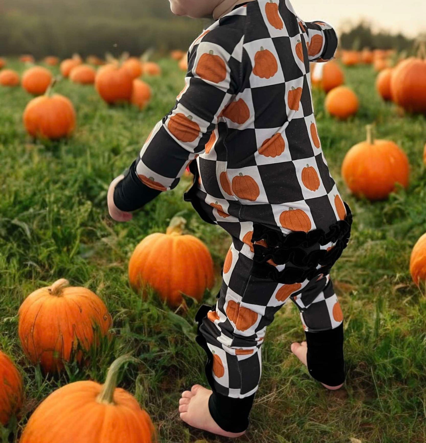 Pumpkin Patch Zippered Romper with Ruffles