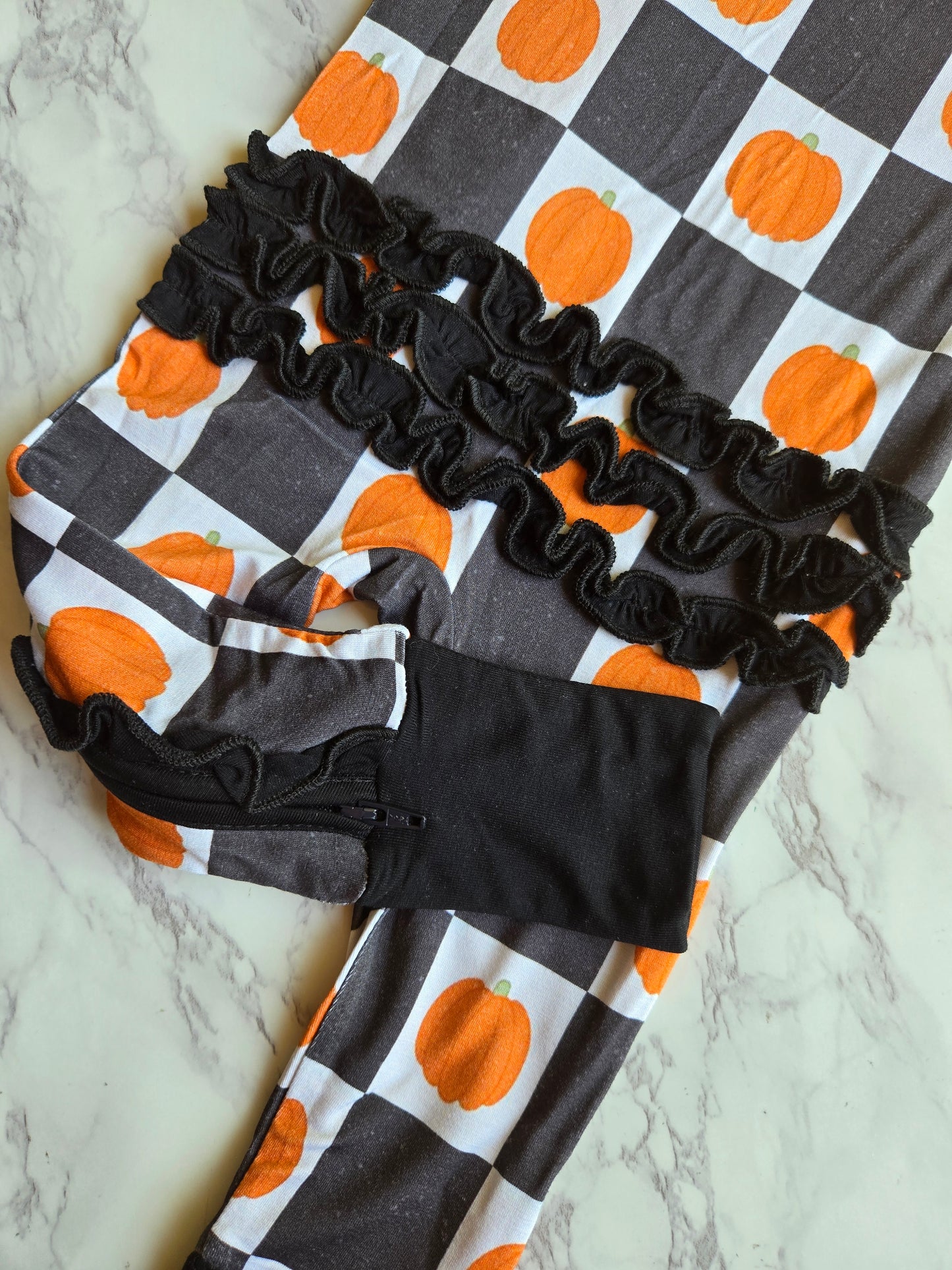 Pumpkin Patch Zippered Romper with Ruffles